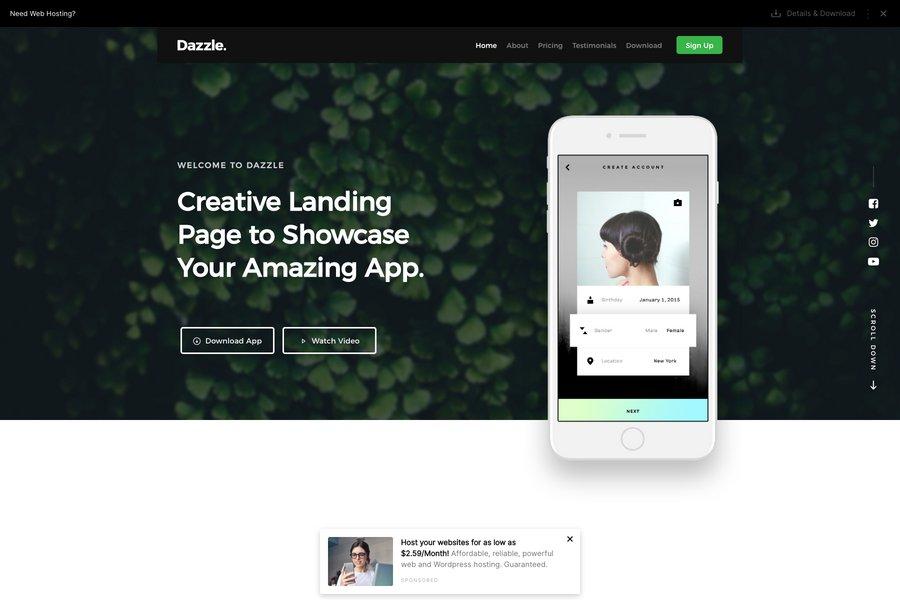 free software and mobile application company landing page