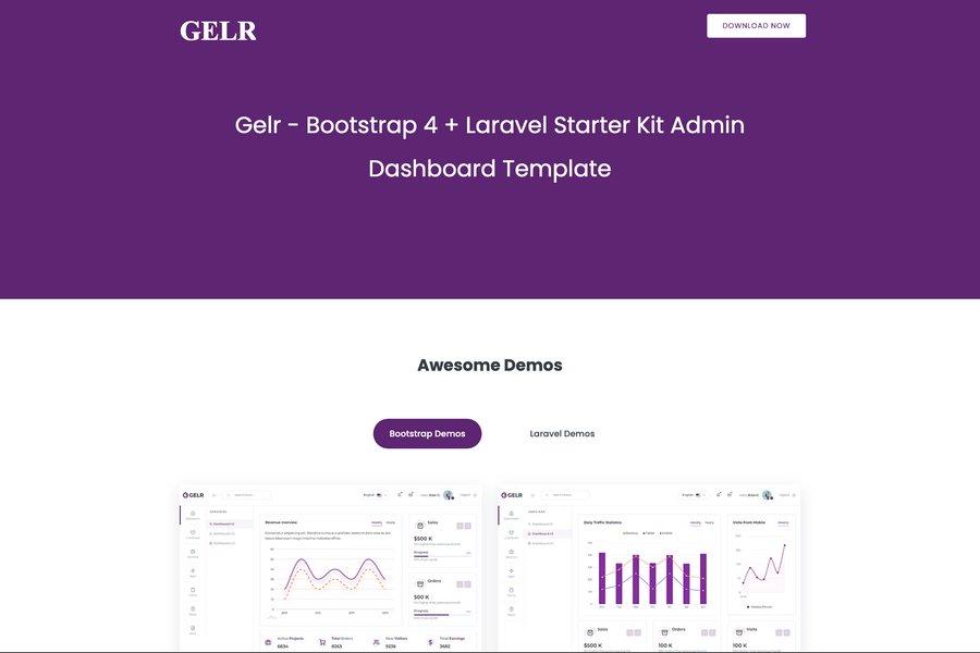 GELR -Bootstrap 4 + Laravel Starter Kit Admin Dashboard Template