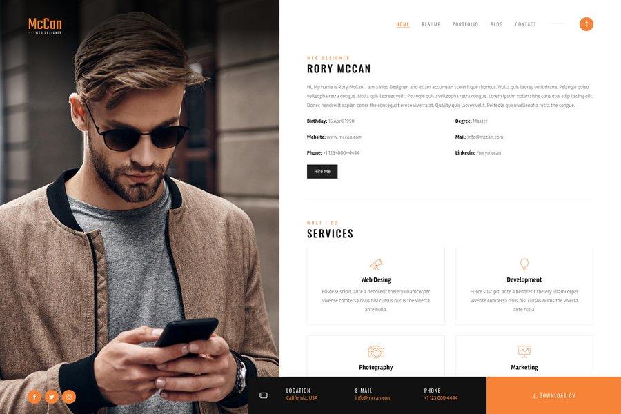 mccan bootstrap personal portfolio template