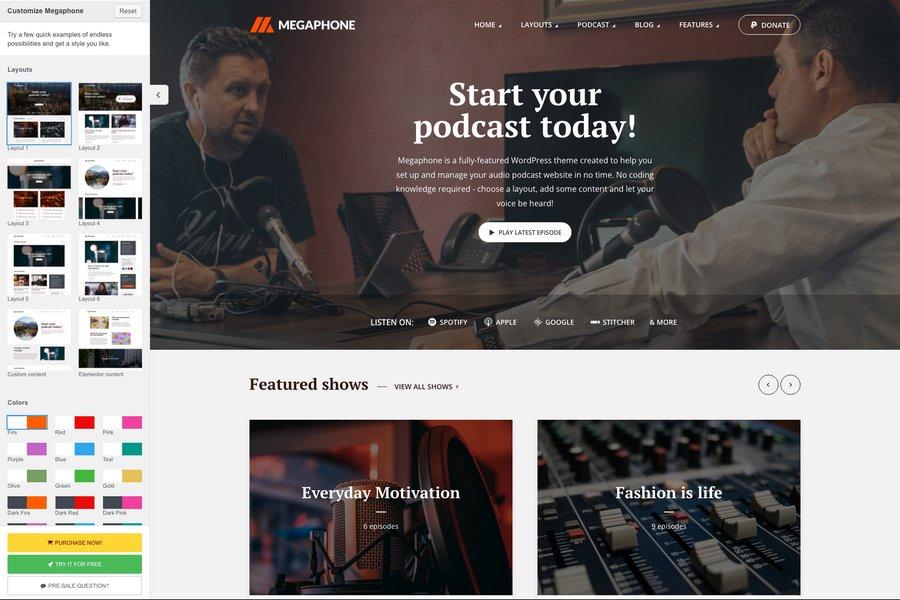 megaphone audio podcast wordpress theme
