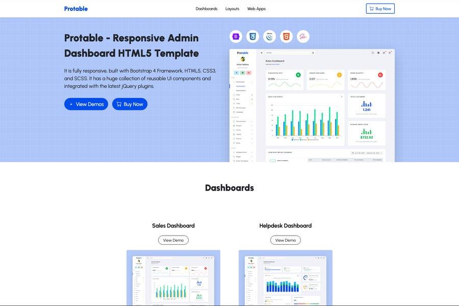 Protable - Responsive Admin Panel Dashboard Template
